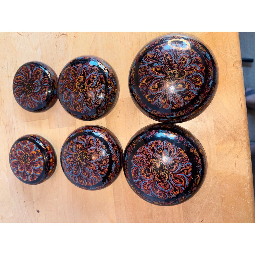 Vintage Burmese Lacquerware Nesting Stacking Trinket Boxes Set of 3